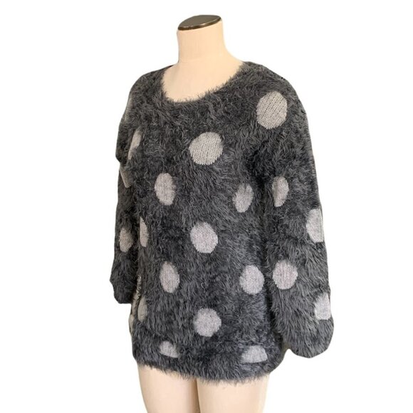 Joseph A Polka Dot Soft Fuzzy Crew Neck Pullover Sweater L Gray #206D - Picture 4 of 10